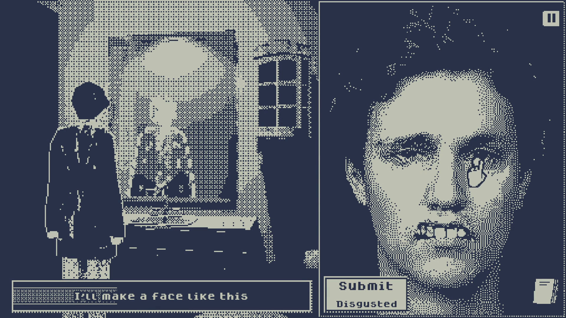 William adjusts his expression beside a room scene and an emotion-submit prompt.