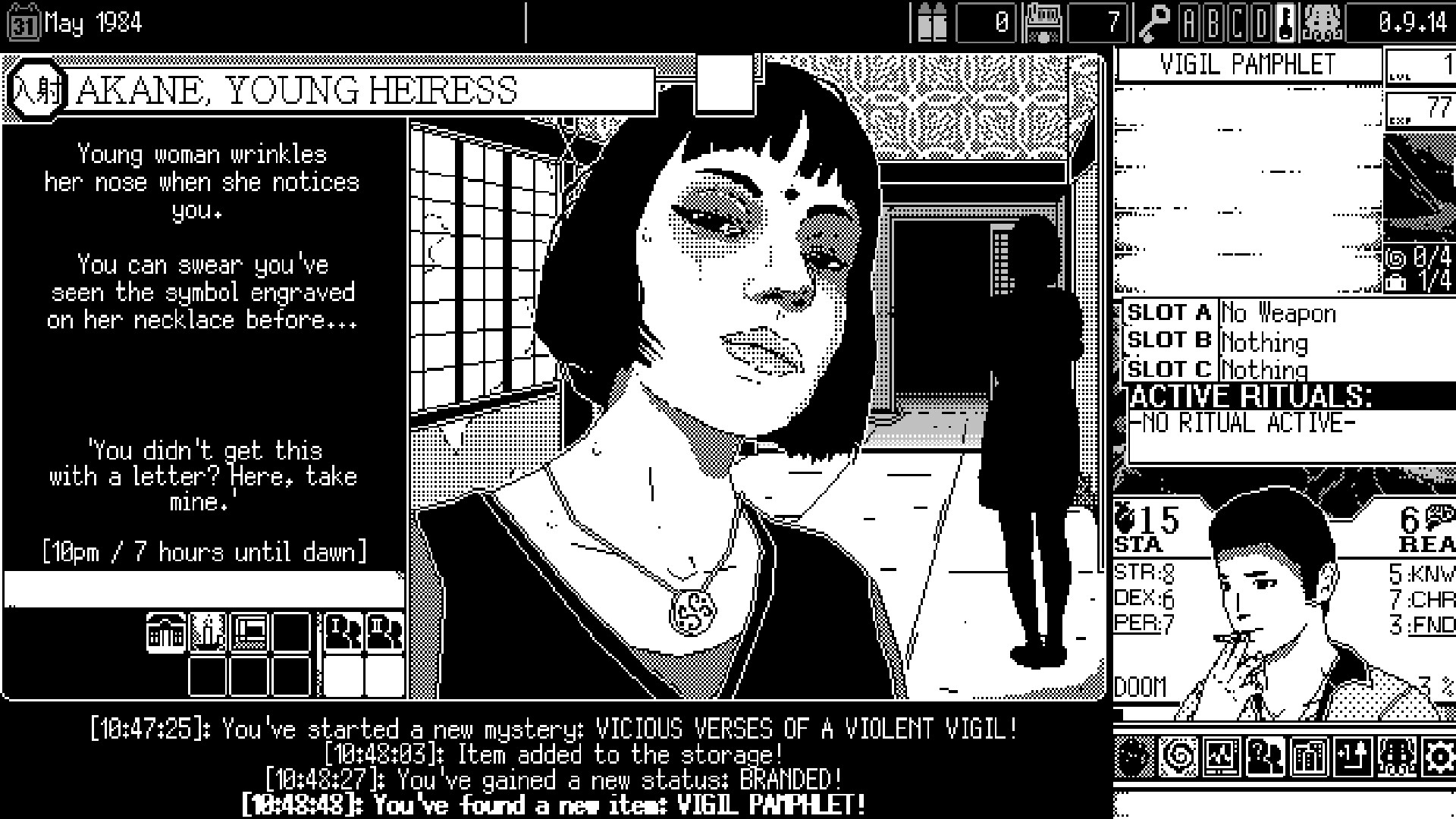 A portrait and dialogue appear beside an inventory panel.