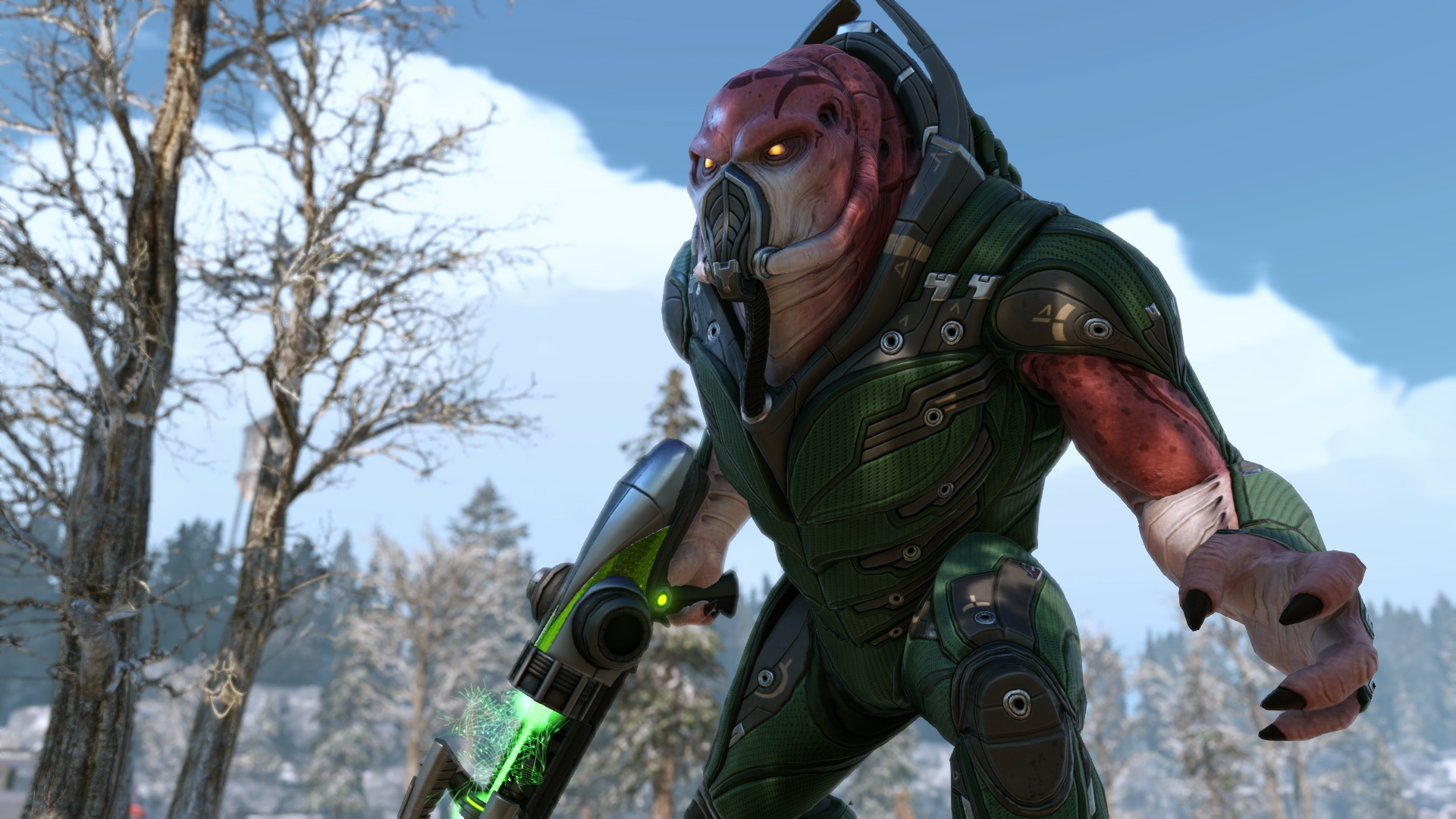 An ADVENT officer stands in snow during an XCOM mission.