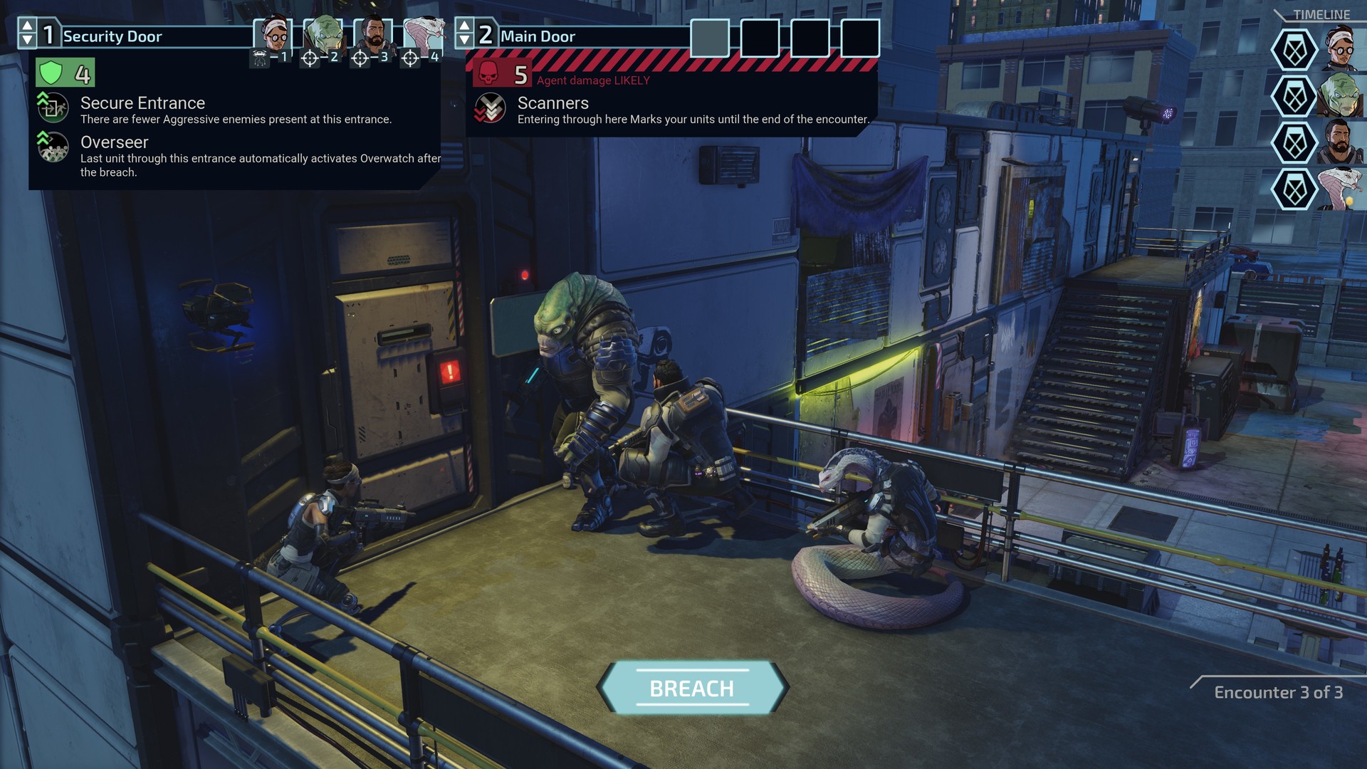 Chimera Squad prepares to breach a guarded entrance.