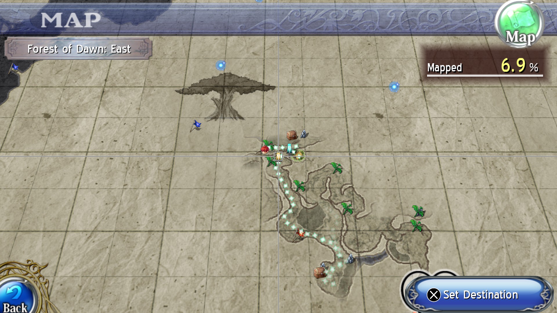 The Forest of Dawn map marks explored routes and a mapped percentage.