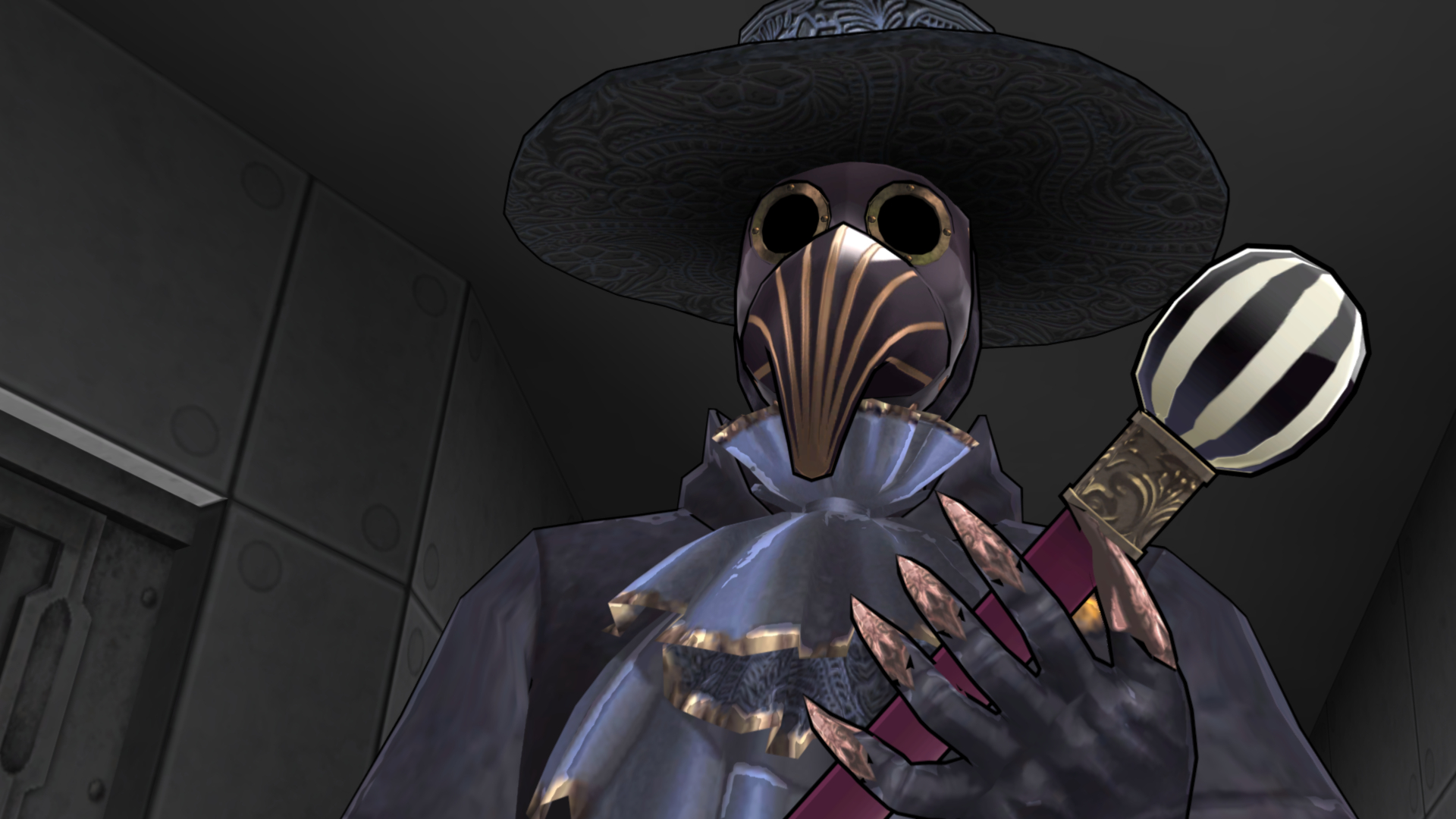 The masked Zero holds a device during the Decision Game.